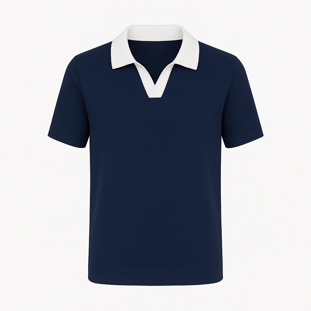 2 tone open collar polo shirt - Navy Blue