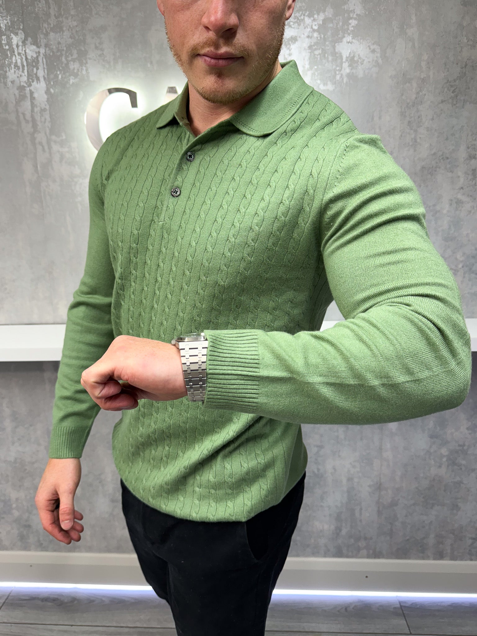 Long sleeve button up polo - Khaki