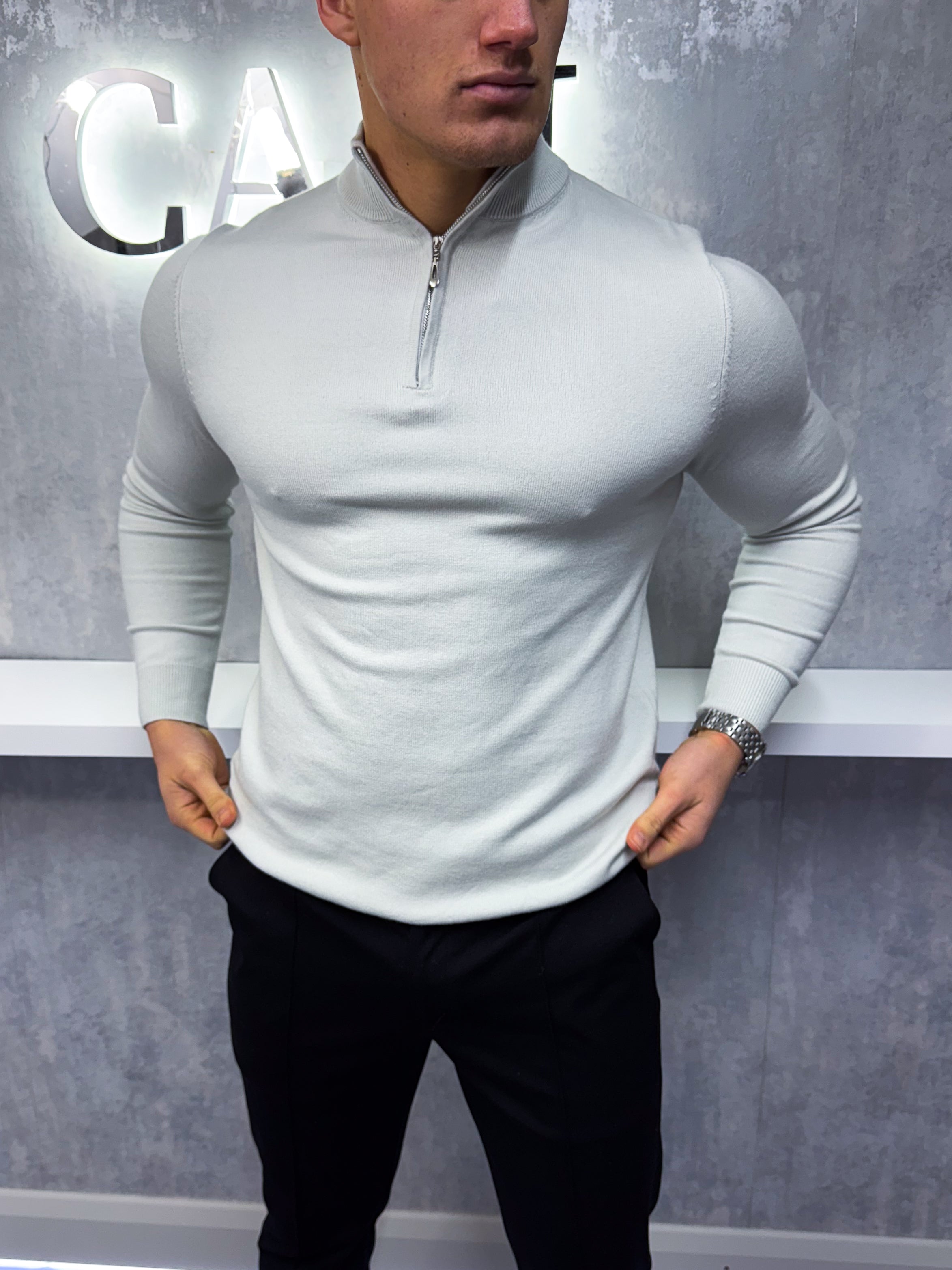 The Costello - Sudadera con media cremallera - Gris claro