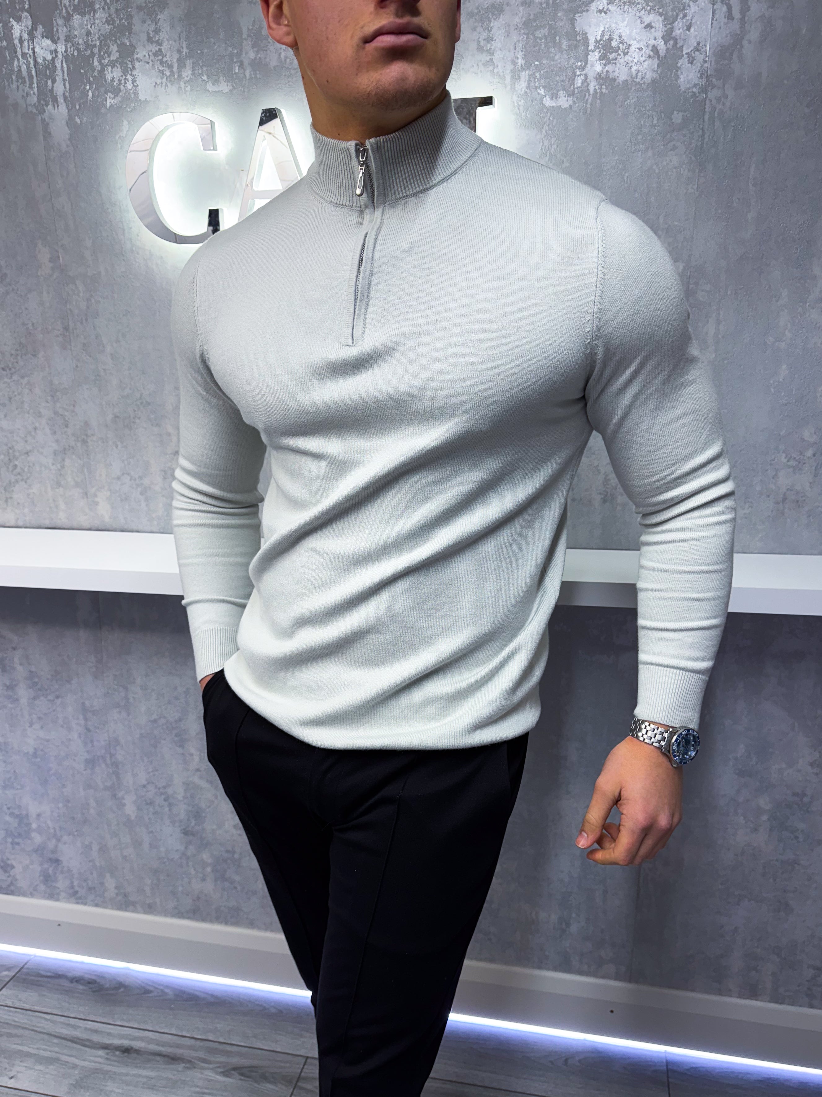 The Costello - Sudadera con media cremallera - Gris claro