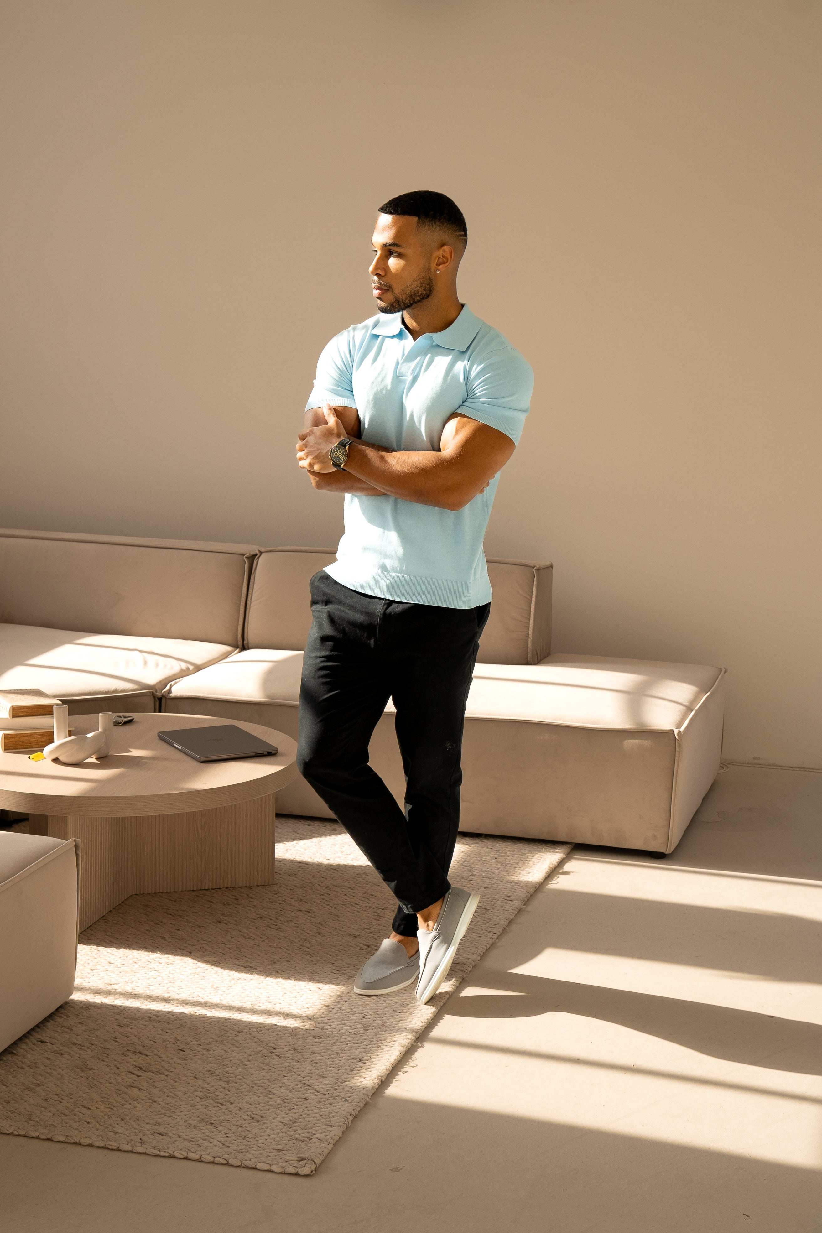 Camisa Polo de Cuello Cubano - Azul Bebé