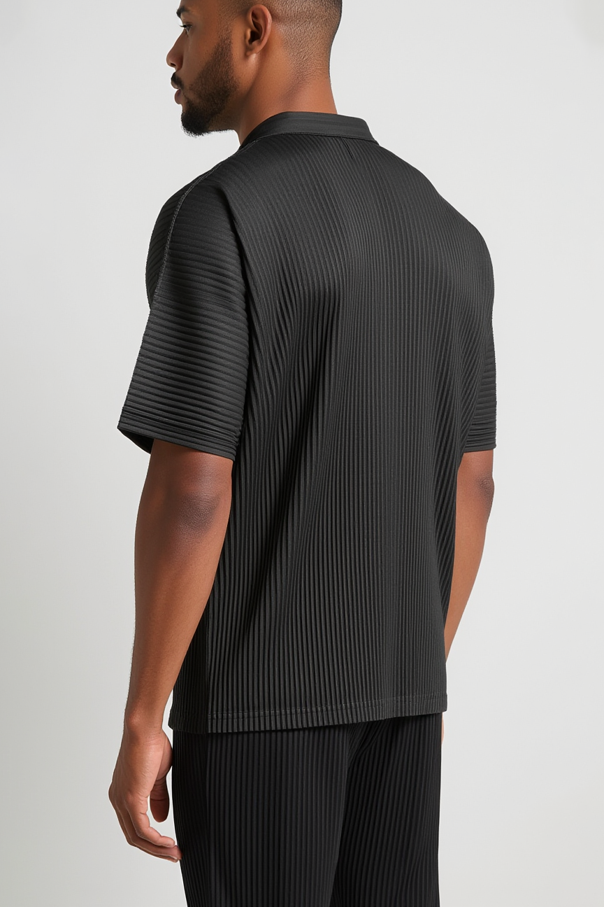 Pleated Shirt - short sleeve - Black