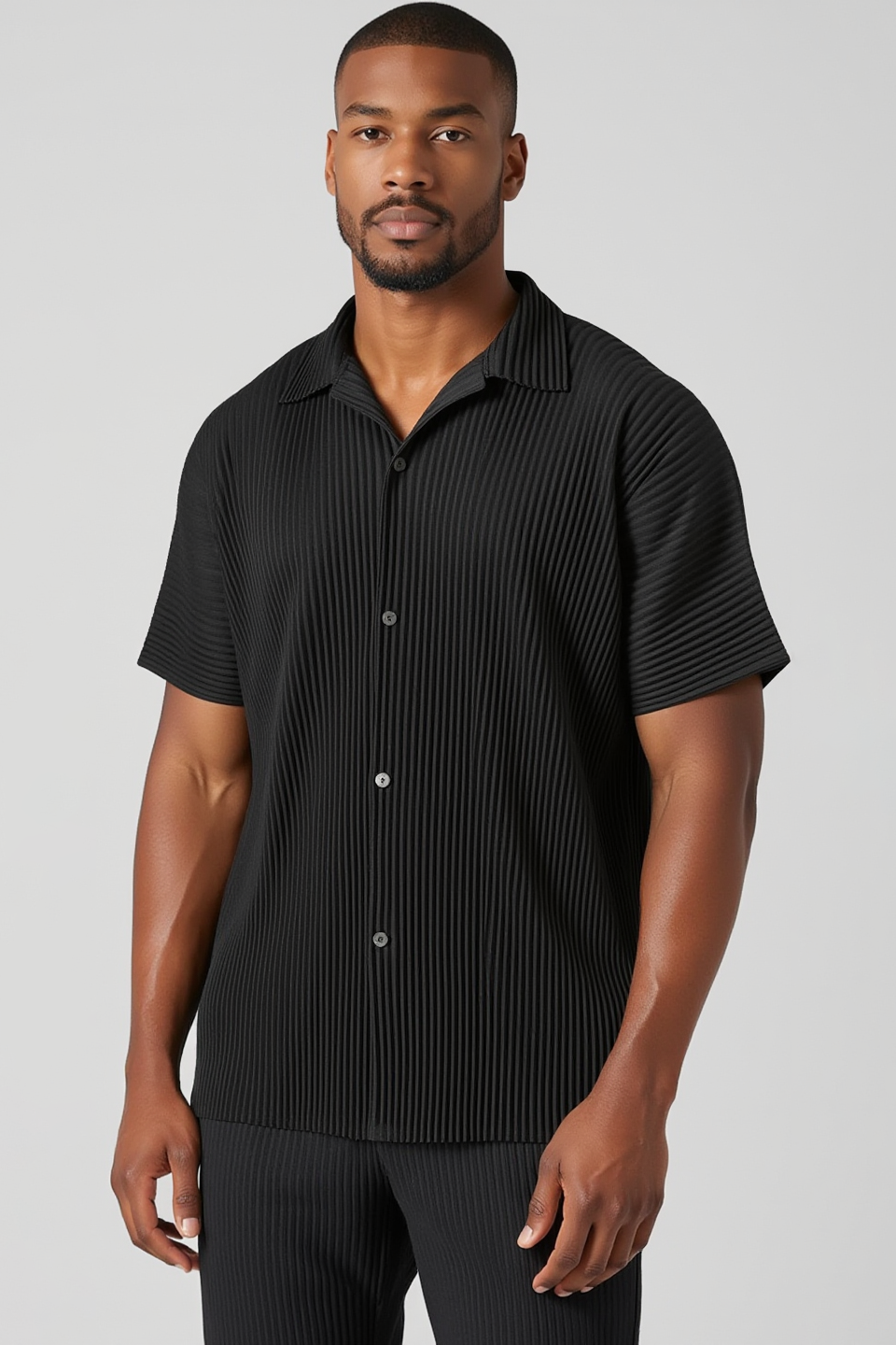 Pleated Shirt - short sleeve - Black