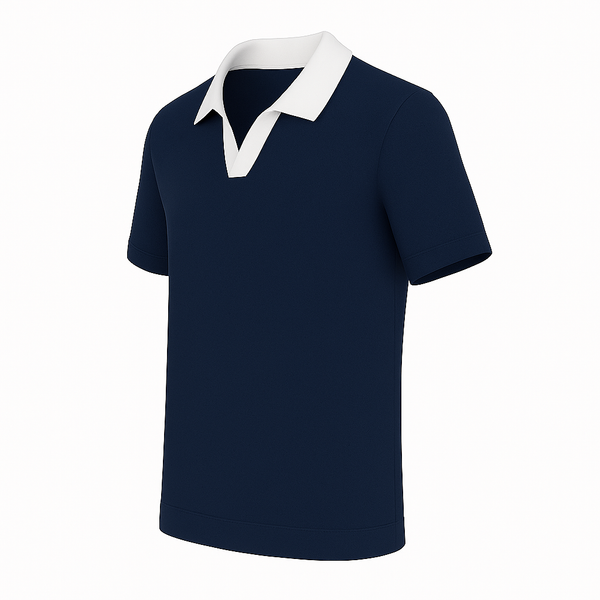 2 tone open collar polo shirt - Navy Blue