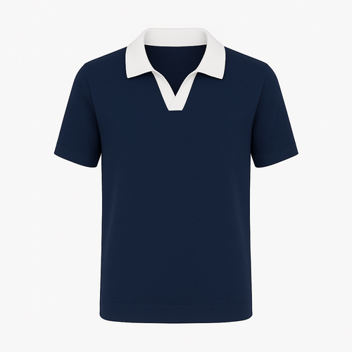 2 tone open collar polo shirt - Navy Blue