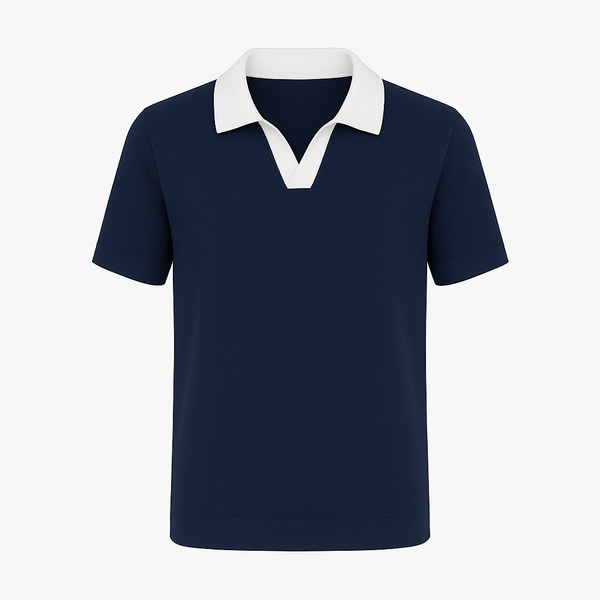 2 tone open collar polo shirt - Navy Blue