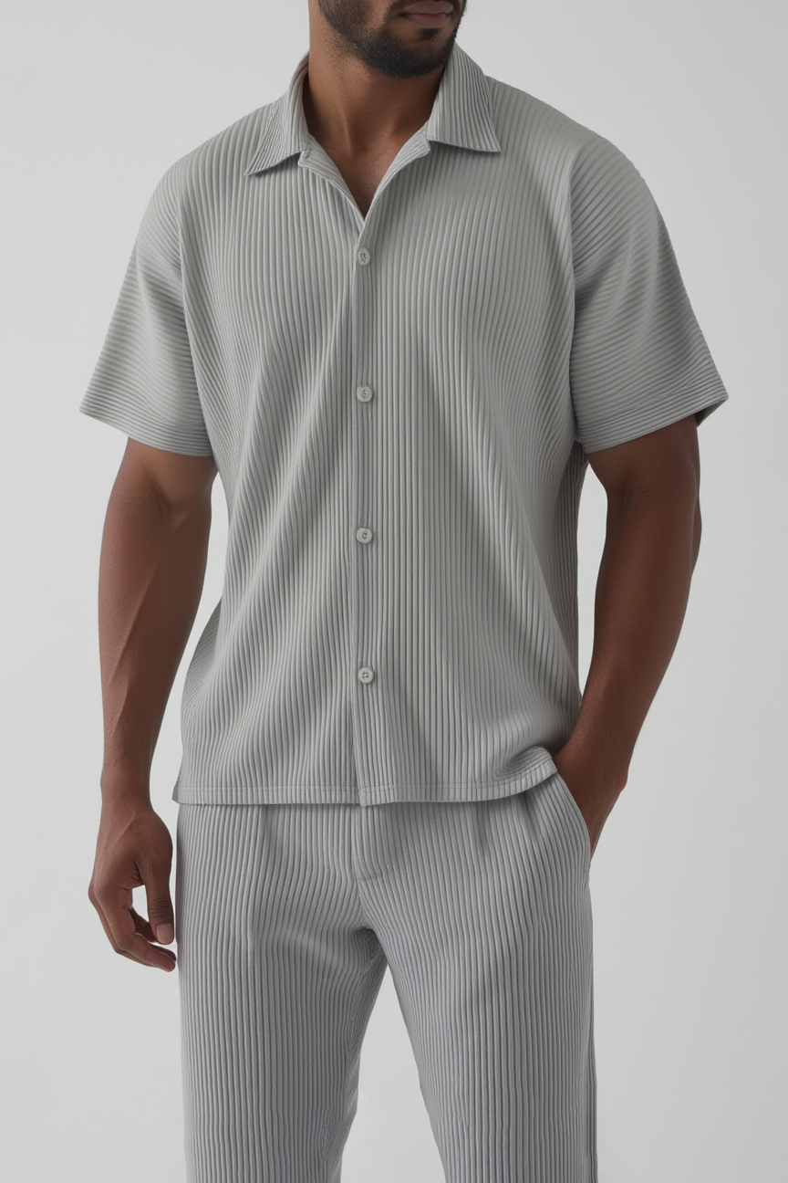 Chemise à plis - manches courtes - Gris clair