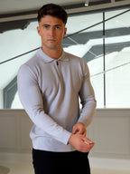 Langarm-Zip-Polo - Grau