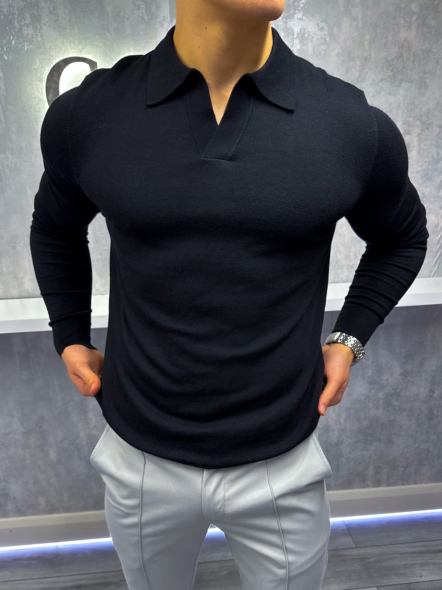 Rockefeller long Sleeve Polo Shirt - Black