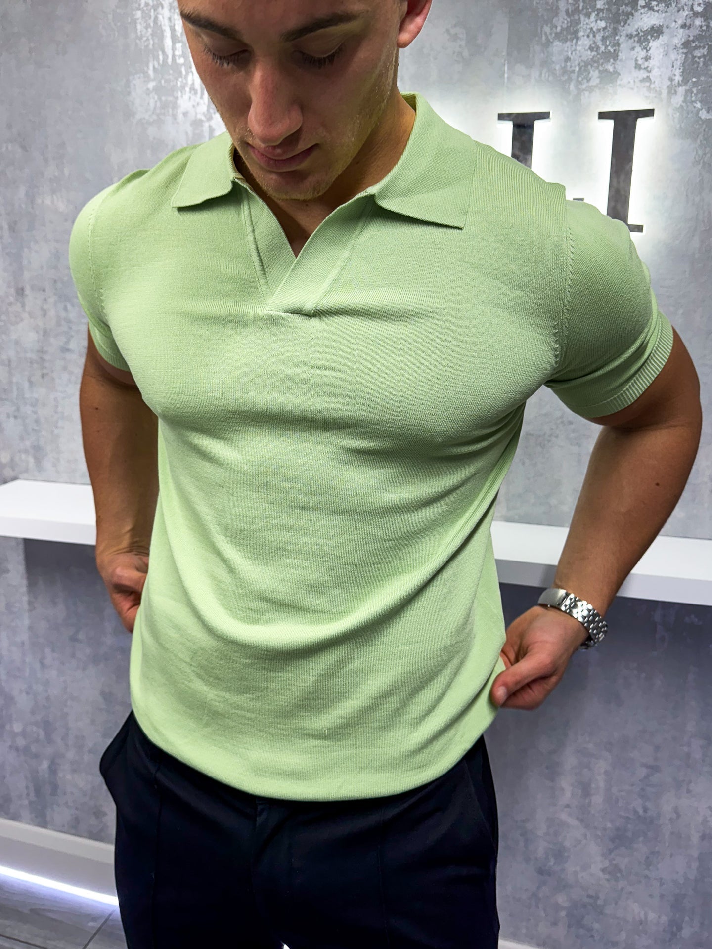Cuban Collar Polo Shirt - Pistachio Green
