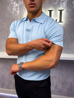 Poloshirt mit kubanischem Kragen – Babyblau