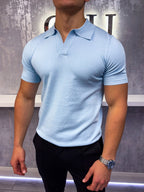 Poloshirt mit kubanischem Kragen – Babyblau