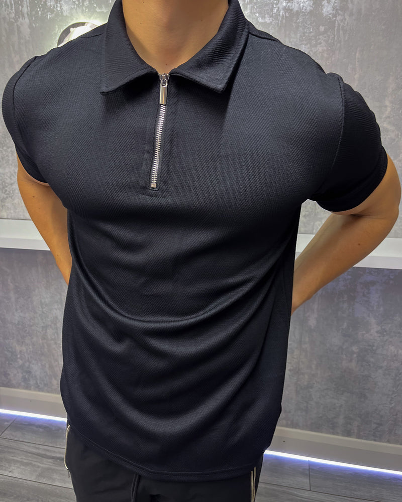 HERRINGBONE CLASSIC POLO - BLACK