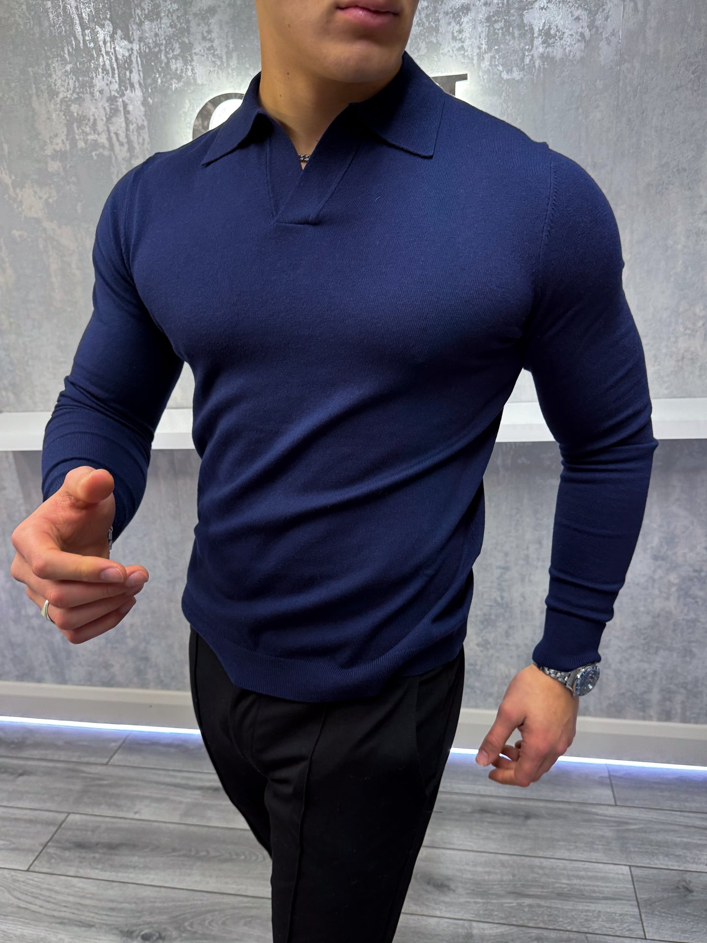 Rockefeller long Sleeve Polo Shirt - Navy – CALI USA
