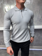 Langarm-Zip-Polo - Grau
