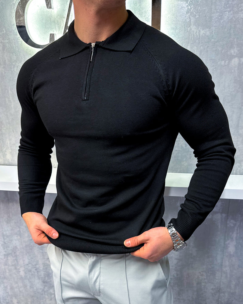 Luxor Long Sleeve Polo Shirt - Black