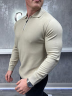 Long sleeve zip polo - Beige