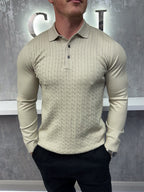 Langarm-Button-Down-Polo - Beige