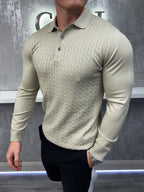 Langarm-Button-Down-Polo - Beige