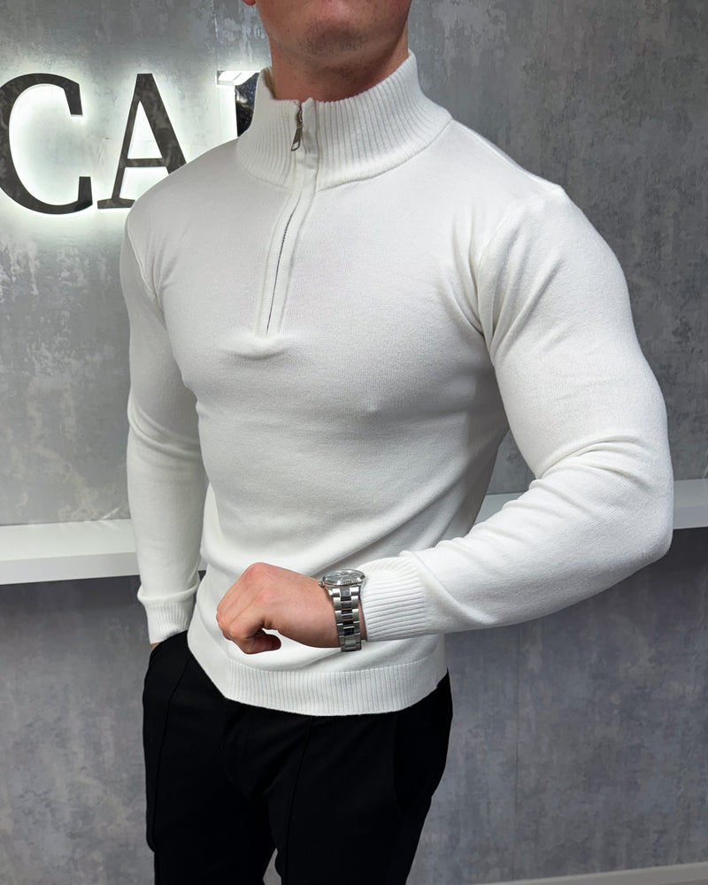 The Costello - Half Zip Sweater - White