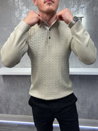 Langarm-Button-Down-Polo - Beige
