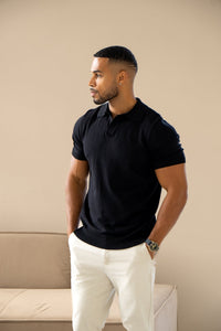 Cuban Collar Polo Shirt - Black