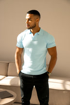 Poloshirt mit kubanischem Kragen – Babyblau