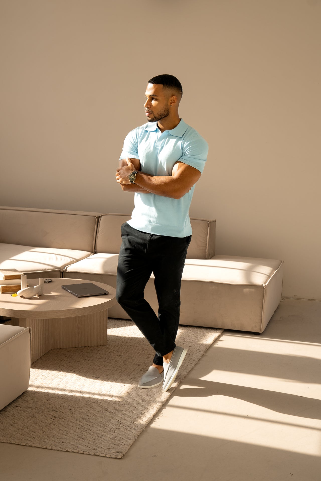 Cuban Collar Polo Shirt - Baby Blue