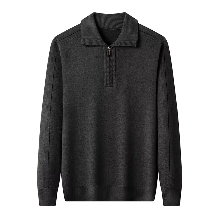 Elliot - Long sleeve knitted zip neck polo shirt