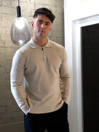 Long sleeve zip polo - Beige