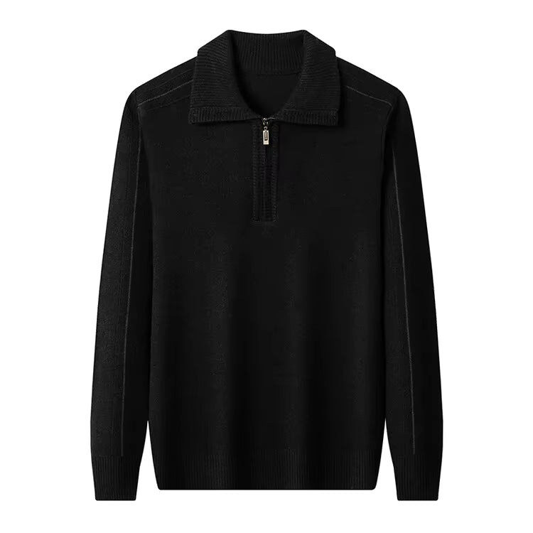 Elliot - Long sleeve knitted zip neck polo shirt