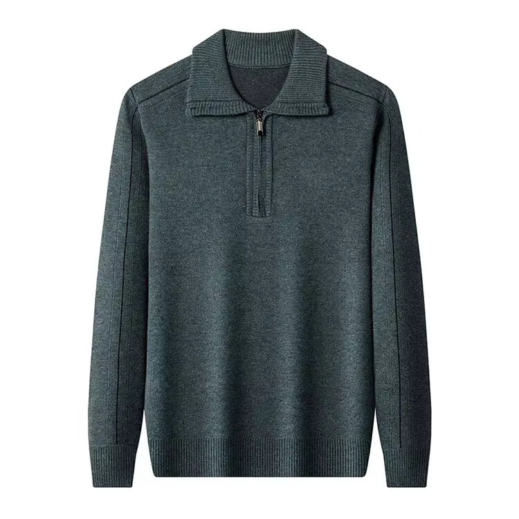 Elliot - Long sleeve knitted zip neck polo shirt