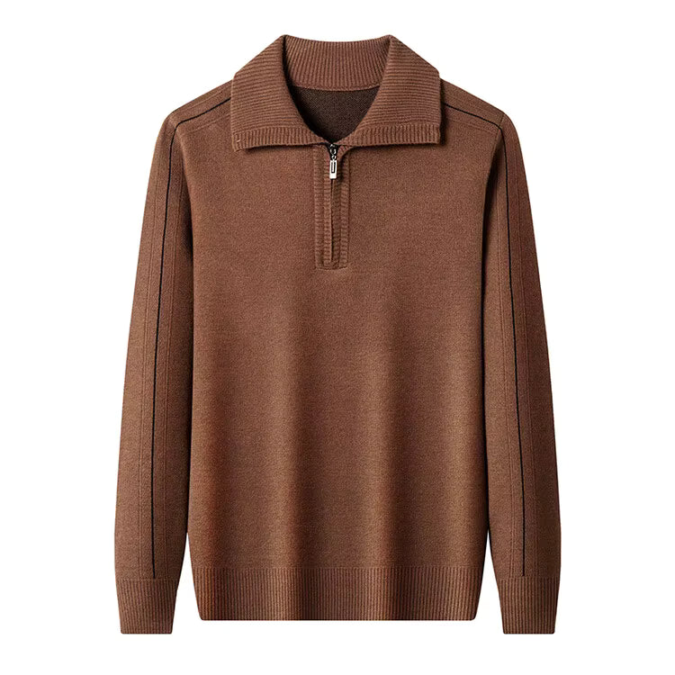 Elliot - Long sleeve knitted zip neck polo shirt