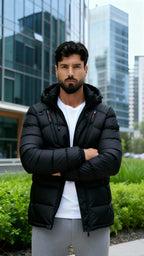 Men’s Hooded Winter Puffer Jacket – Insulated Quilted Outdoor Coat