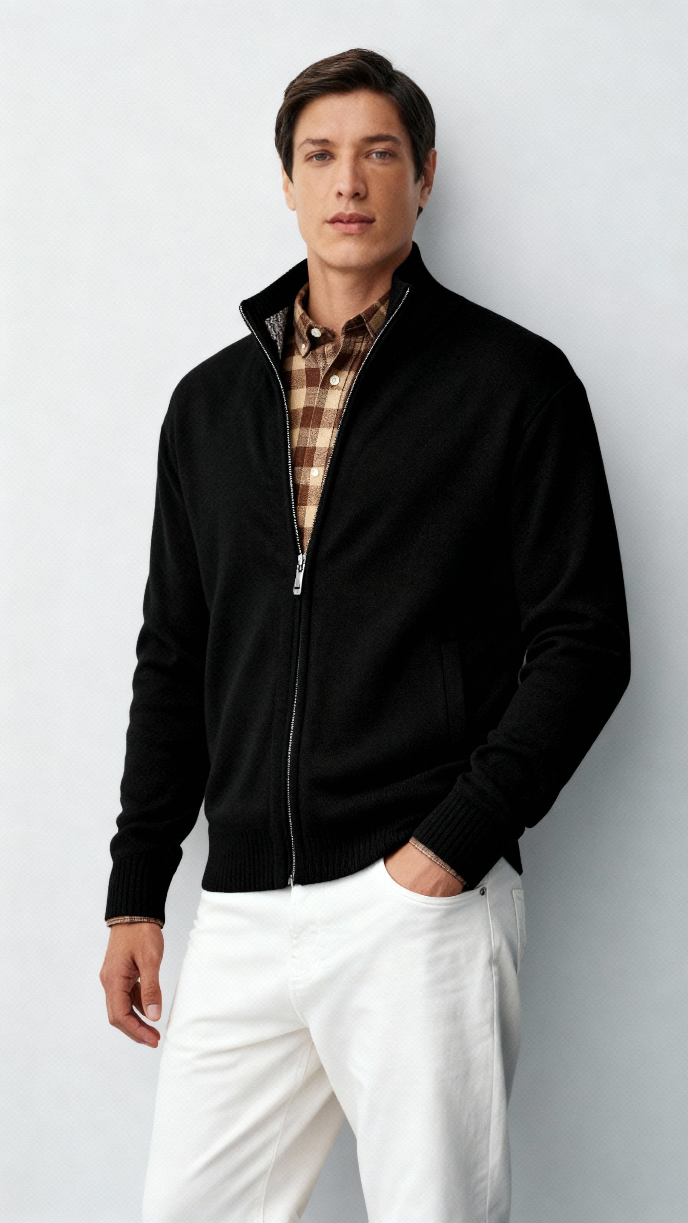 Cardigan da uomo con zip - Maglione in misto cotone con colletto e tasche per la primavera, l'autunno e l'inverno.