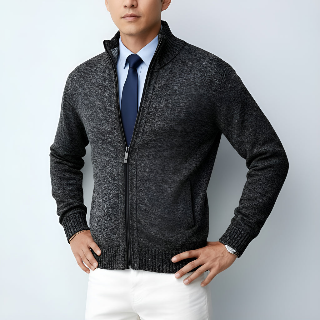 Cardigan zippé en tricot pour hommes - Pull en coton mélangé avec col et poches pour le printemps, l'automne et l'hiver
