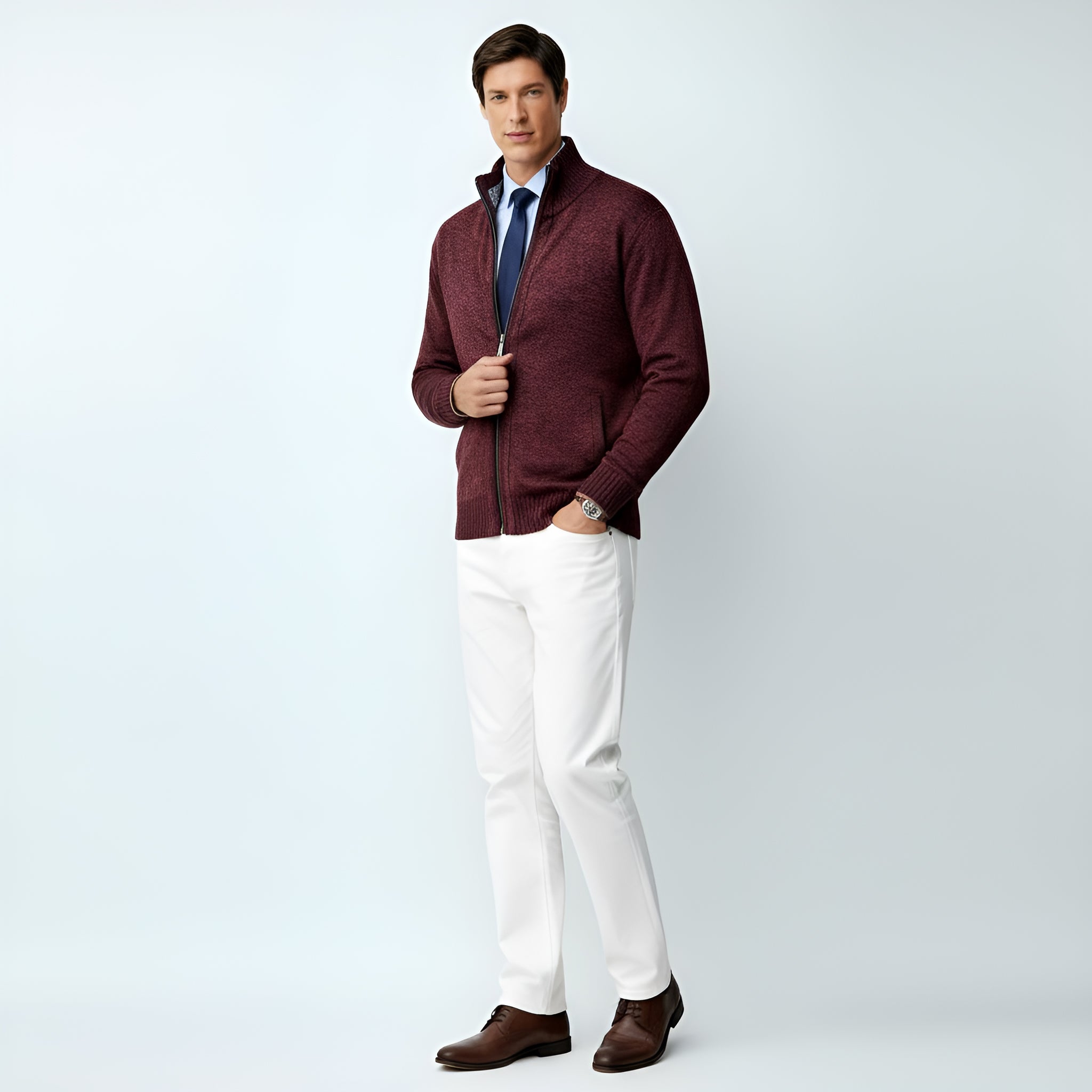 Cardigan da uomo con zip - Maglione in misto cotone con colletto e tasche per la primavera, l'autunno e l'inverno.