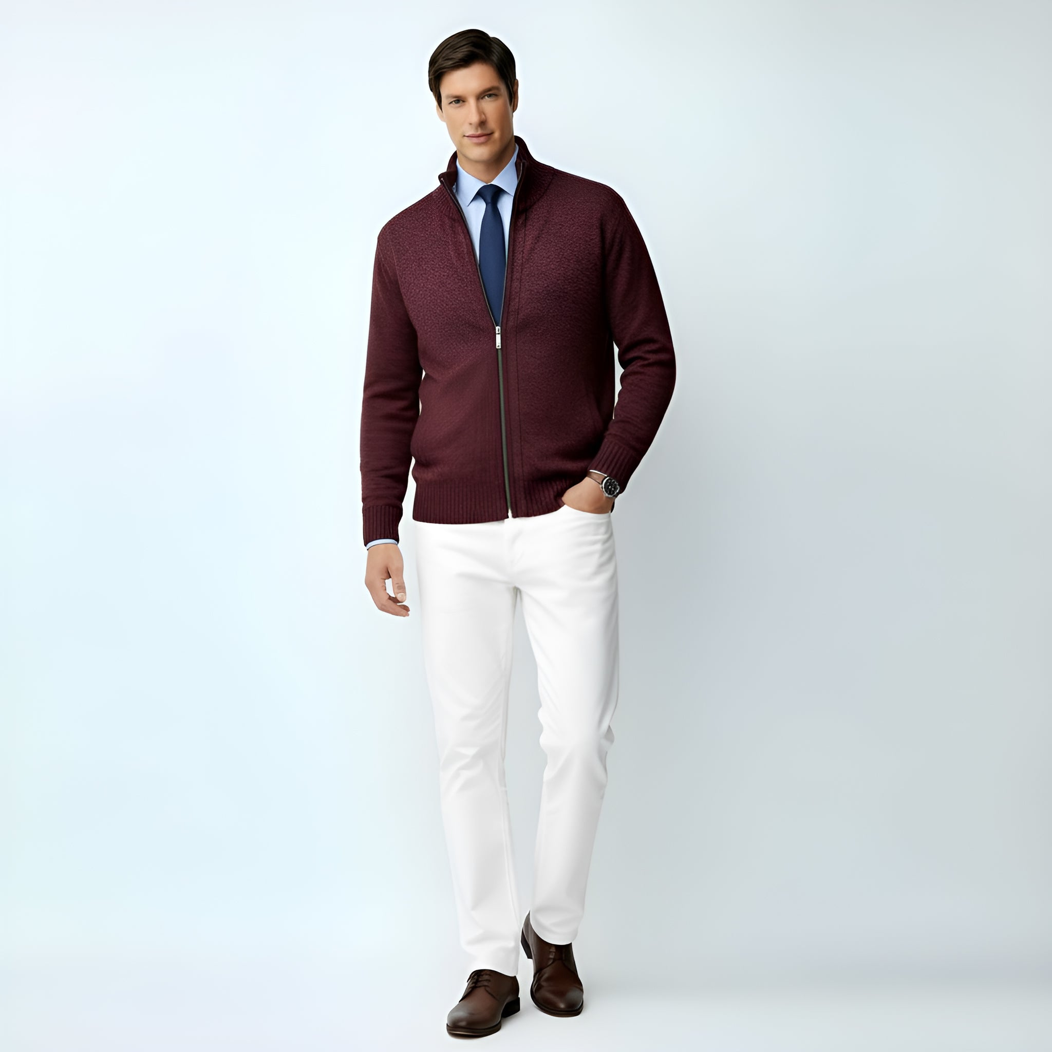Cardigan da uomo con zip - Maglione in misto cotone con colletto e tasche per la primavera, l'autunno e l'inverno.