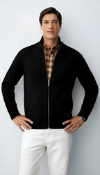 Cardigan zippé en tricot pour hommes - Pull en coton mélangé avec col et poches pour le printemps, l'automne et l'hiver