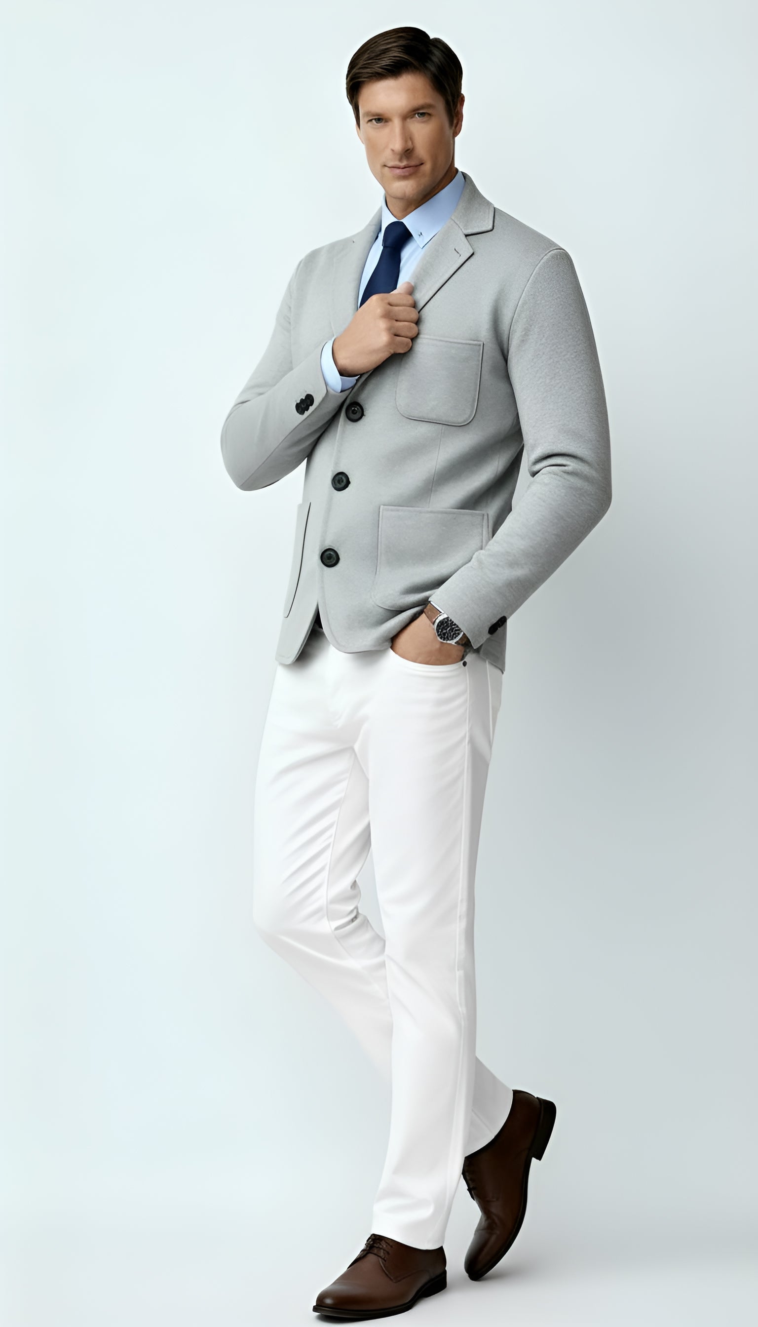 Men’s Knitted Blazer – Smart Casual Knit Jacket with Notch Lapels & Button Closure