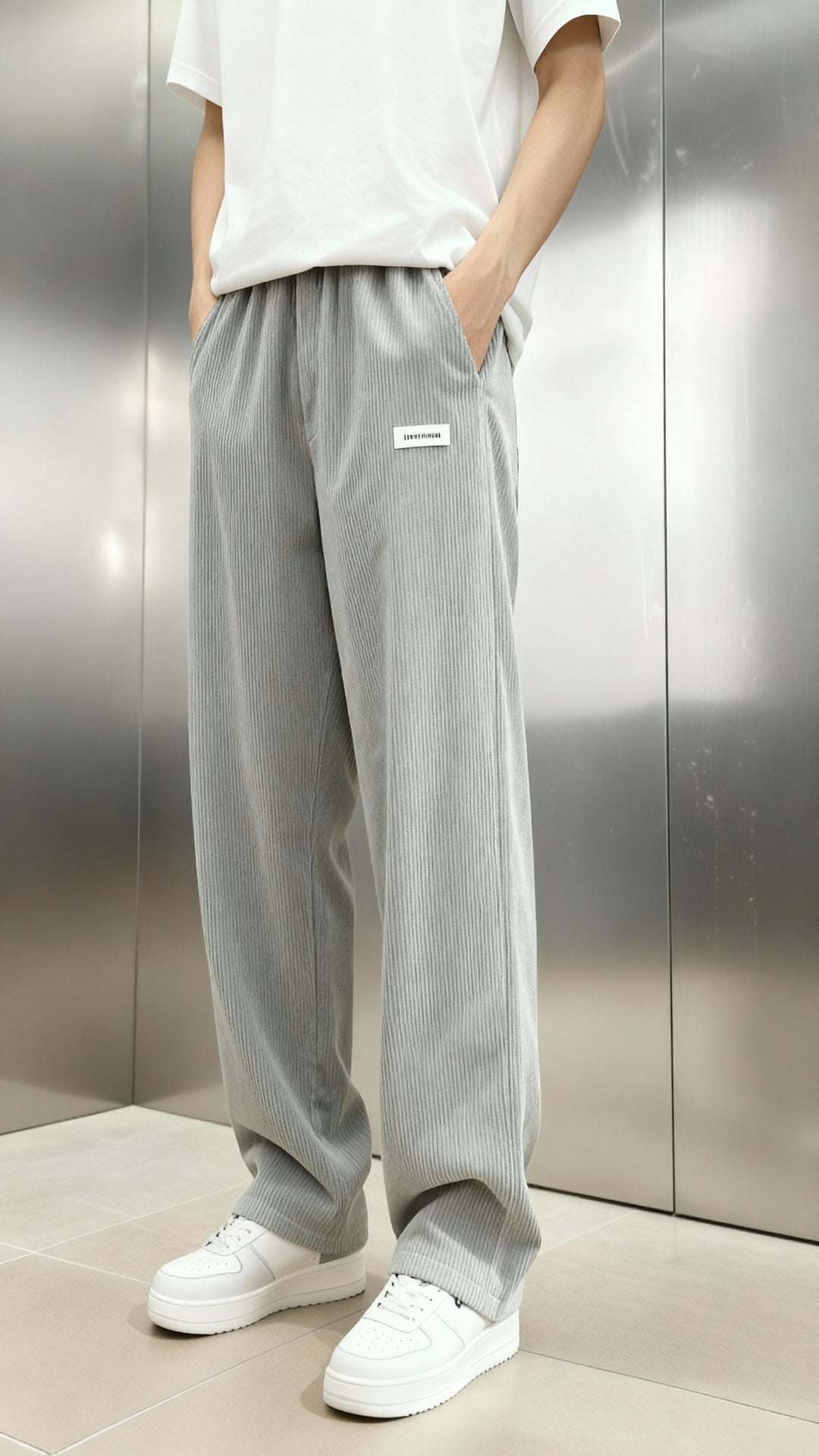 Men’s Ribbed Trousers – Wide Leg Straight Fit Casual Pants for Modern Style