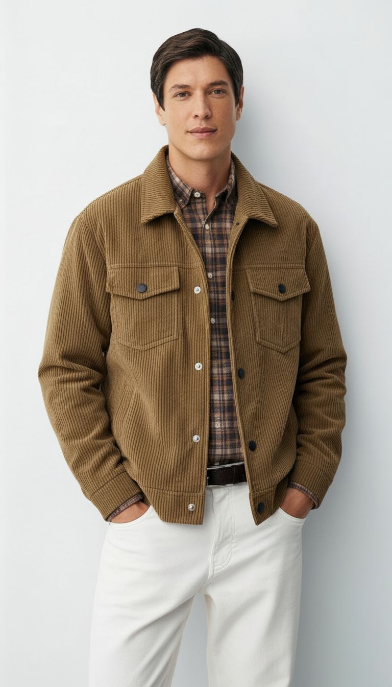 Giacca da uomo con colletto a camicia e tasche sul petto, con bottoni - Sovracamicia leggera e casual