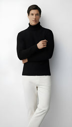 Suéter de cuello alto de punto acanalado para hombre - Jersey de mezcla de lana para ropa elegante, informal y de invierno