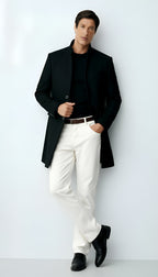 Herenjas van wolmix - Elegante longline overjas met inkepingen en knoopsluiting voor formeel en casual gebruik