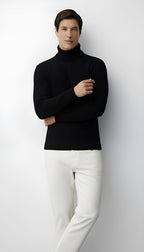 Men's Ribbed Knit Slim Fit Turtleneck Sweater - Wool Blend Pullover for Smart-Casual & Winter Wear