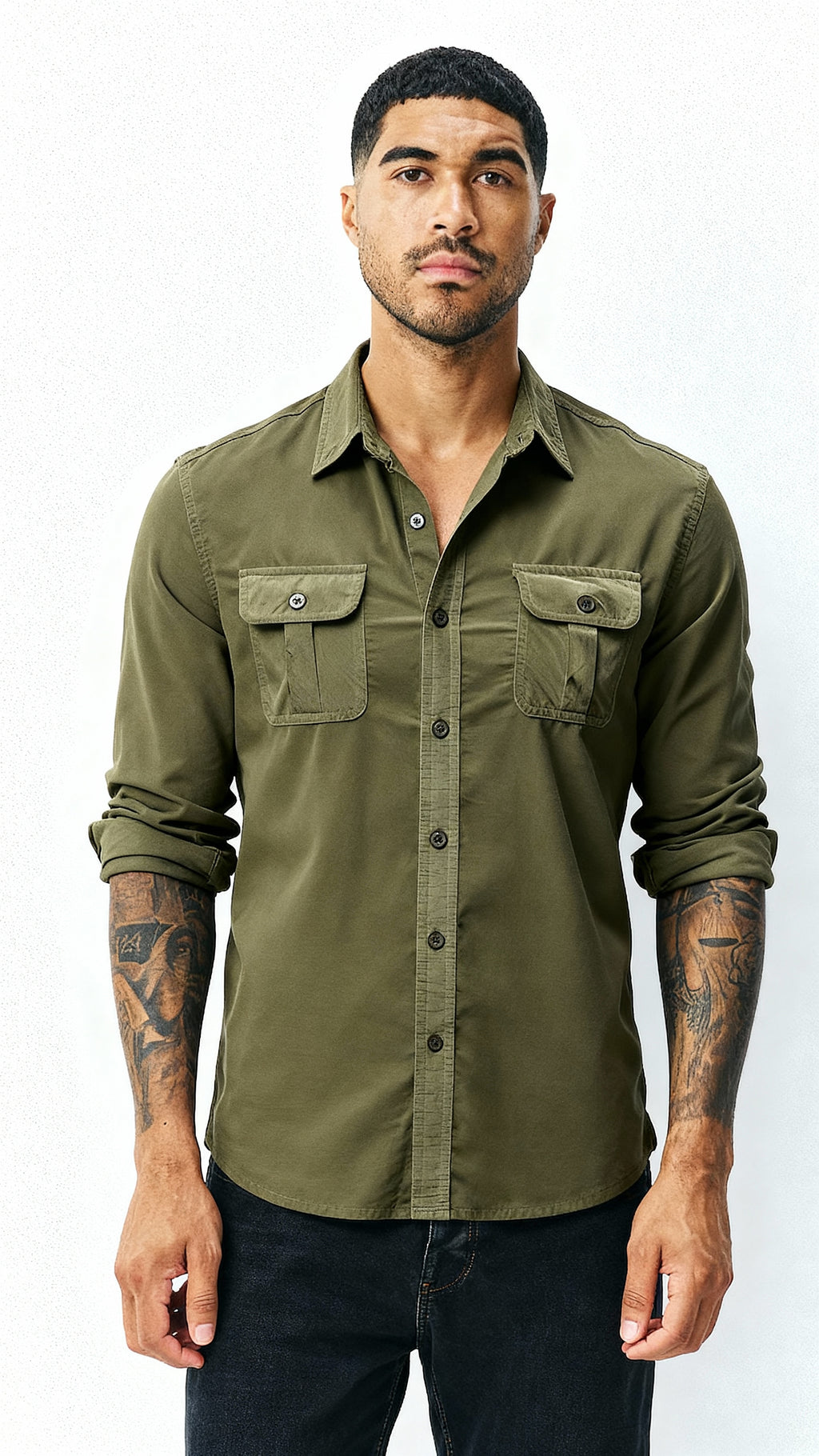 Utility-Hemd für Herren - Klassischer Kragen, aufknöpfbar mit Klappentaschen | Texturierte, lässige Arbeitskleidung