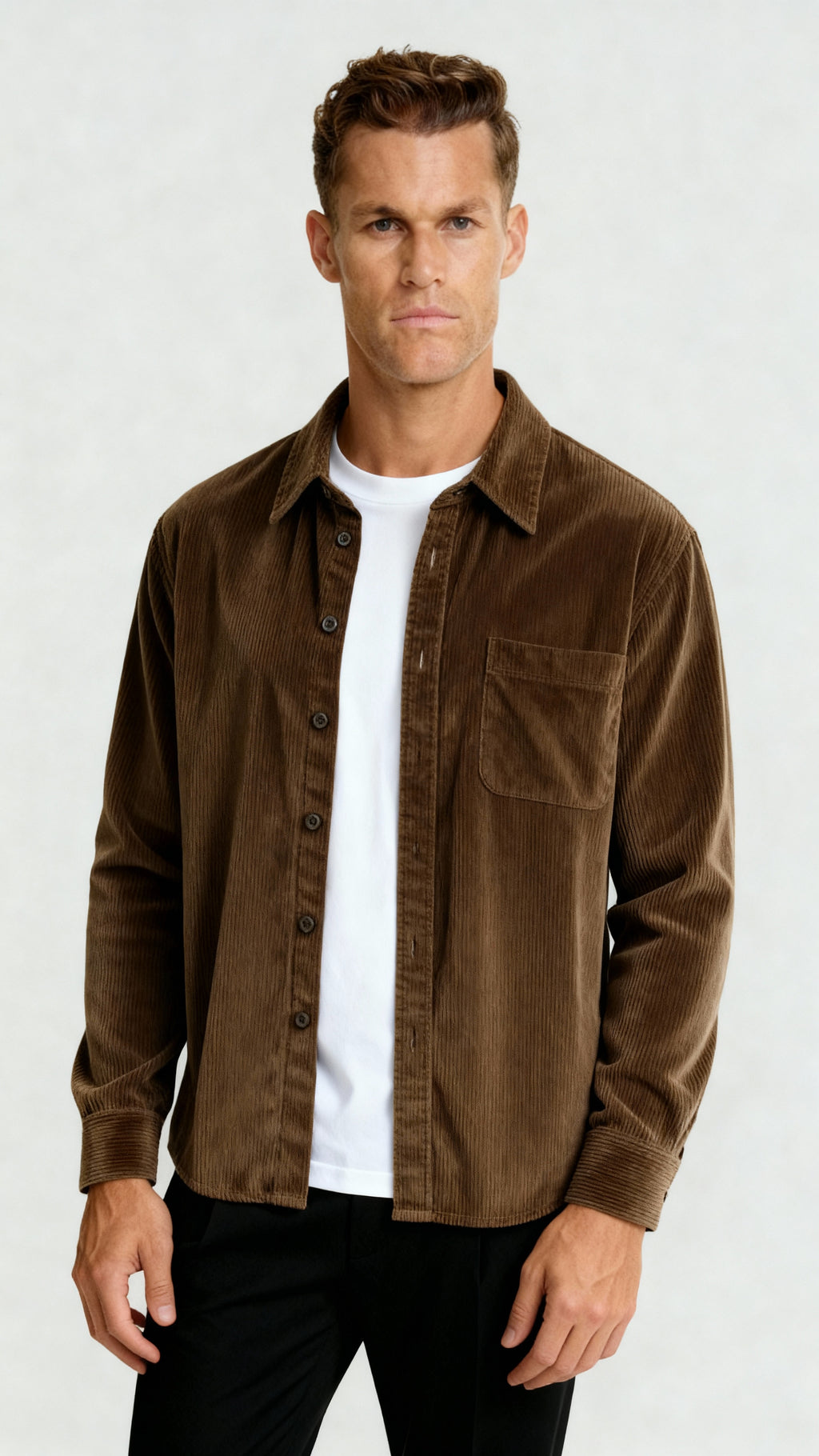 Men’s Long Sleeve Overshirt with Button Fastening & Chest Pocket