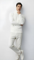 Suéter de cuello alto de punto acanalado para hombre - Jersey de mezcla de lana para ropa elegante, informal y de invierno