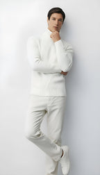 Men's Ribbed Knit Slim Fit Turtleneck Sweater - Wool Blend Pullover for Smart-Casual & Winter Wear