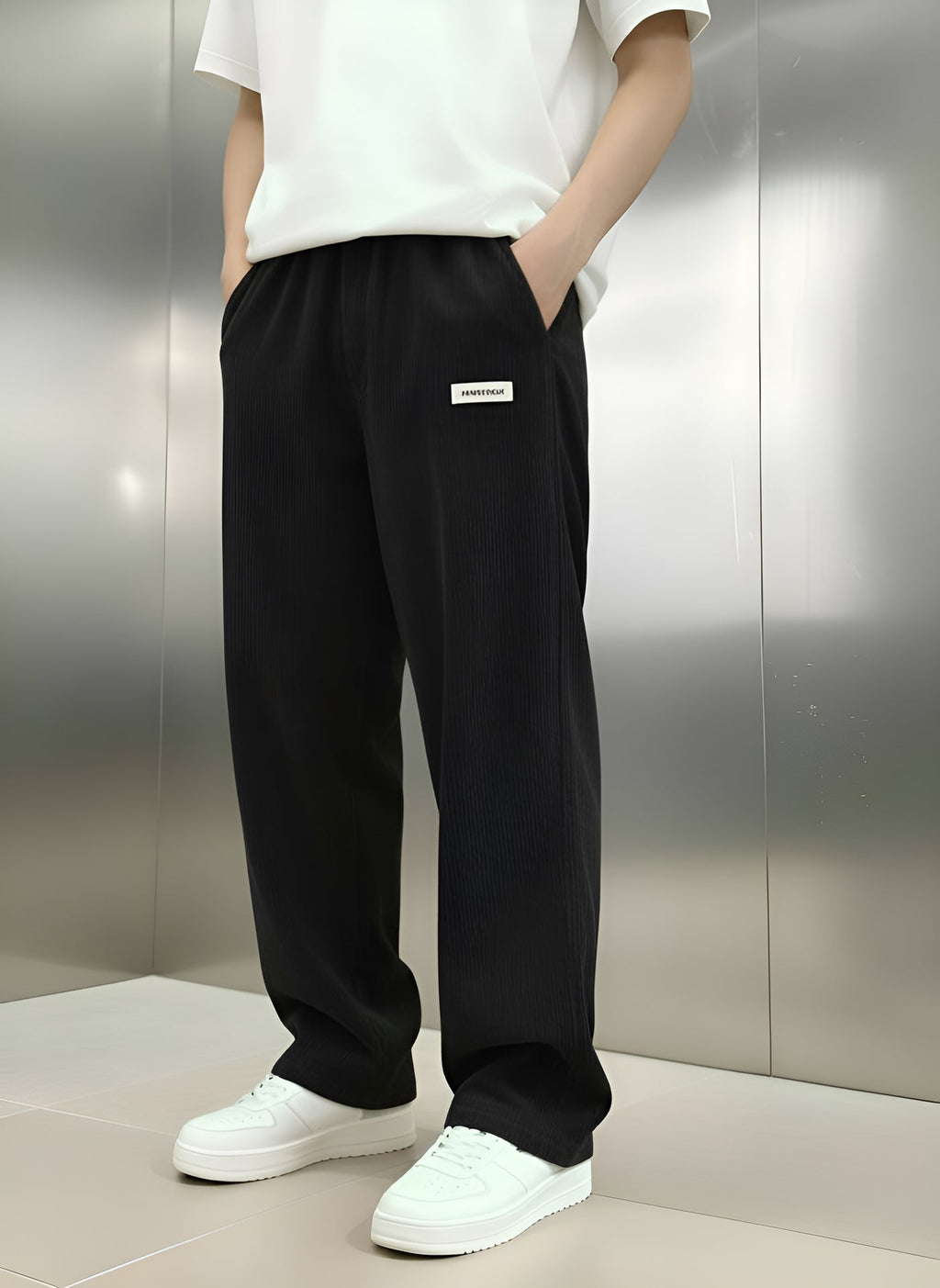 Men’s Ribbed Trousers – Wide Leg Straight Fit Casual Pants for Modern Style
